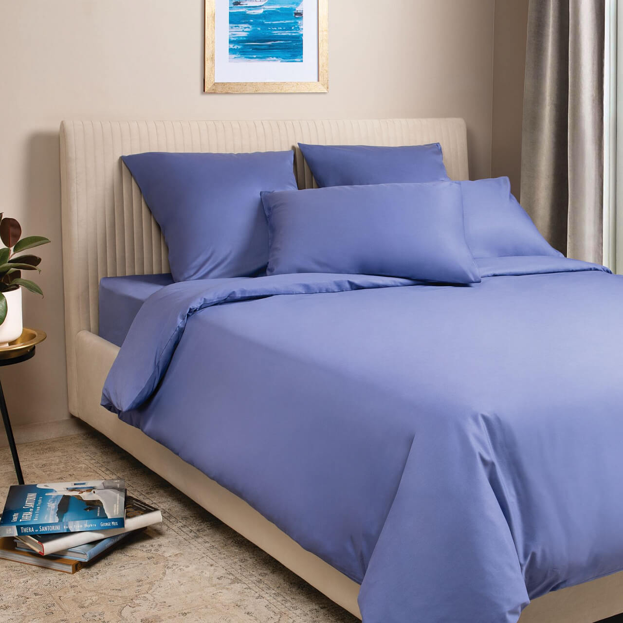 Синий постельное бельё из сатина Моноспейс Ecotex семейное