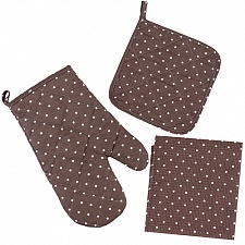 Горошек Мокко набор для кухни 3 предмета (рукавичка-прихватка, прихватка, декор.полотенце)