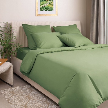Зеленый постельное бельё из сатина Моноспейс Ecotex 1,5 спальное