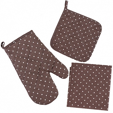 Горошек Мокко набор для кухни 3 предмета (рукавичка-прихватка, прихватка, декор.полотенце)