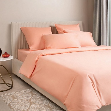 Персиковый постельное бельё из сатина Моноспейс Ecotex 2 спальное с европростыней