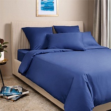 Темно-синий постельное бельё из сатина Моноспейс Ecotex 2 спальное с европростыней