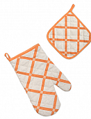 Набор для кухни 2 предмета "Радушная хозяйка (Традиция)" (рукавичка-прихватка) (Клетка виши бежевый)