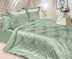 Летний сад постельное бельё из сатин-жаккарда Estetica Ecotex 2 спальное с европростынёй в подарочном чемодане