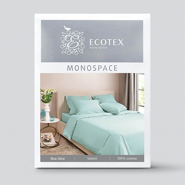 Нежно-голубой постельное бельё из сатина Моноспейс Ecotex 2 спальное с европростыней