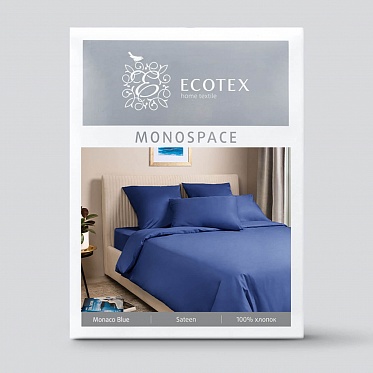 Темно-синий постельное бельё из сатина Моноспейс Ecotex 2 спальное с европростыней