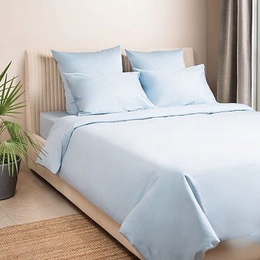 Голубой постельное бельё из сатина Моноспейс Ecotex 2 спальное с европростыней
