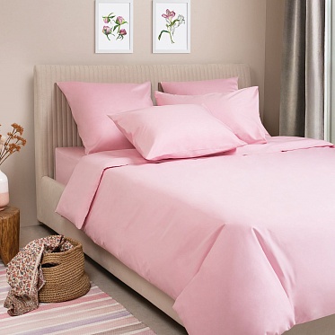Светло-розовый постельное бельё из сатина Моноспейс Ecotex семейное