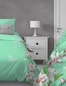 082 Лилии (зеленый) постельное белье из бязи Бояртекс 1,5 спальное